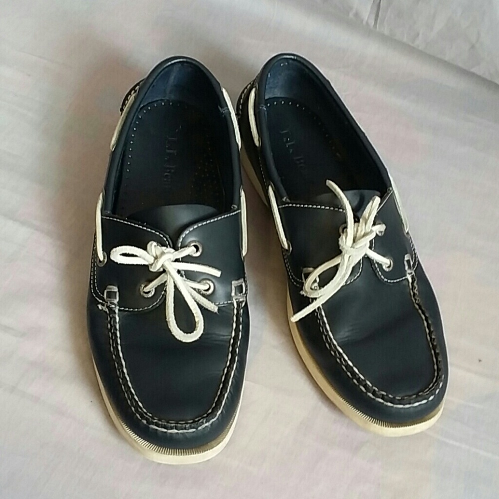 L.L.BEAN Boat Shoes Dark Blue 11.5 D Leather